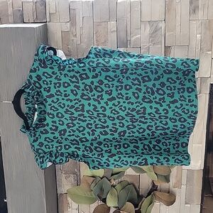 Leopard Print Green and Black Cap Sleeve Top